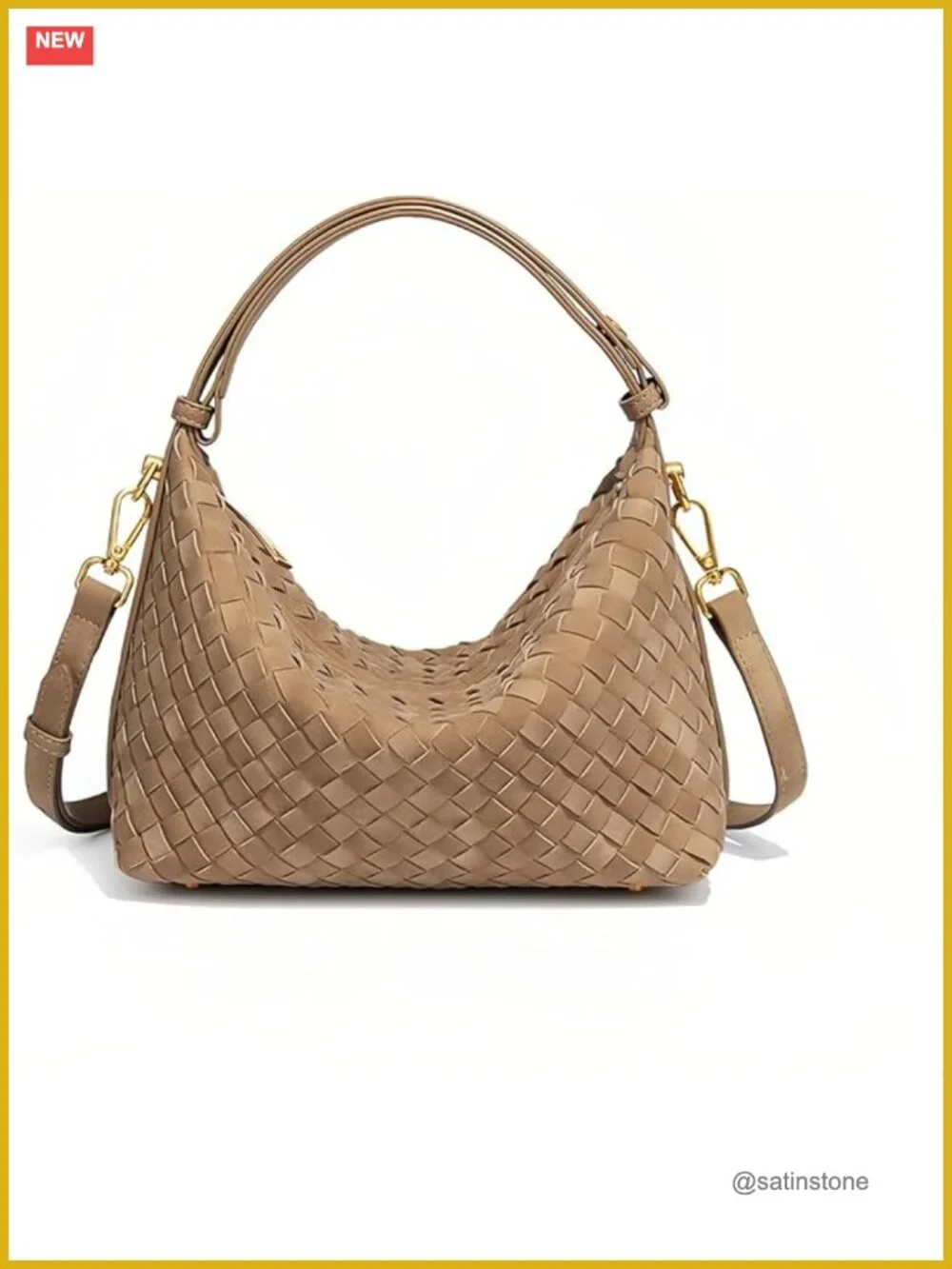 Faux Suede Woven Hobo Purse with 4-Way Strap